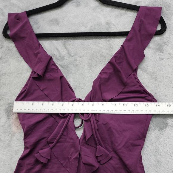 BECCA Swimsuit Size S Purple Socialite Ruffle One-Piece Plunge V-Neck Backless - Picture 8 of 12